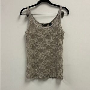 New York & Company Taupe Lace Tank Top